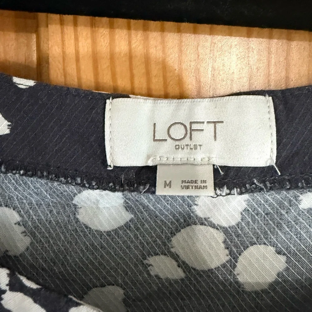 LOFT Outlet Black White Abstract Dot Peplum Top‎ Women’s Medium Puff Sleeve